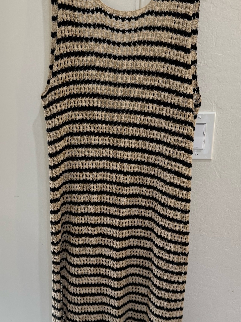 O'Neill Striped Open-Knit Crochet Tank in Beige and Black 100%Cotton